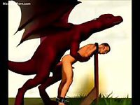 Fantastic cartoon animation movie featuring a winged beast fucking a bound man