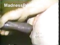 Close up beastiality video featuring a MILF with a hairy cunt screwed by a horse