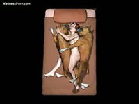 Skinny redhead gets double fucked by her dogs
