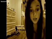 Willing amateur eighteen year old showing off her real breasts in this steamy solo home movie