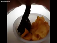 Stunning Mongolian girl wants to eat chips with her own shit