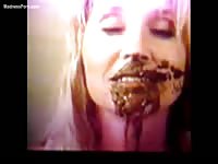 Beautiful young blonde wife blindfolded and fed scat by her man