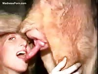 Sweet and once innocent blonde coed slurping dog dick for sperm