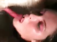 Hungry for sperm this amateur college whore got on the floor and sucked beast cock