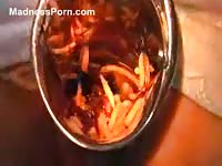 Crazy maggots insertion video captured in Japan of a beautiful young teen filled with them