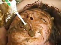 Extreme poop eating as this eighteen year old Asian newcomer learns the art of scat