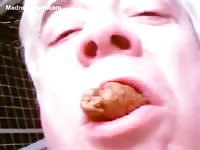 American office worker eats shit