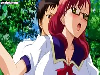 Nerdy looking animated teen toon tramp taken from behind by an older man with a big thick dick