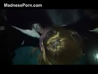 Ugly Russian bitch gets fucked deep in her mouth by a puppy