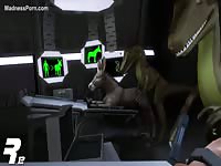 Insane animated animal sex video featuring a pair of dinosaurs brutalizing a young whore