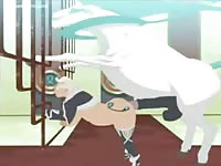Creative high-quality animation fetish movie features a white stallion banging a little tight whore