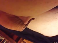 Nasty insertion movie features a divorced middle-aged dude letting worms slide from dick hole