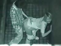 Voyeur captures a skinny young dude bending his petite girlfriend over and banging her