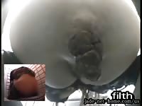 Home scat fetish movie featuring a teen trollop taking an enormous poop in her video debut