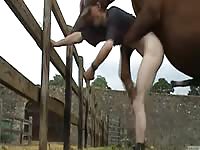 Lanky tall dude drops his undies while outdoors on the ranch welcomes anal sex with horse