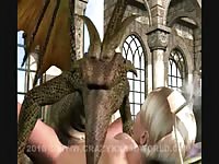 Sensational quality animation video features a petite teen sucking on a gigantic creatures cock