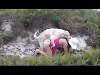College tramp getting her tight hole rammed by an endowed horny dog in this beast sex flick