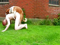 Redhead lonely single guy strips nude while outdoors and welcomes bestiality sex with dog