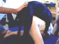 Filthy teen slut getting banged by a horny dog on cam in this exciting animal fuck video