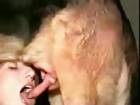 MILF shows off her fantastic cock blowing skills on a big K9 in this xxx bestiality sex movie