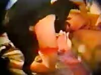 Older skank getting her moist snatch banged by an enormous dog in this bestiality movie