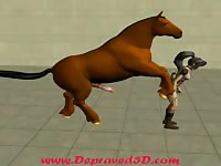 Huge brown horse hammering a petite dark-haired toon slut in this xxx animation sex film