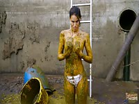 Christy Ley in the manure pit
