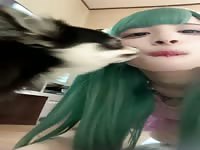 She likes the dog licking her