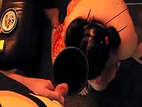 Fat girl with piss funnel
